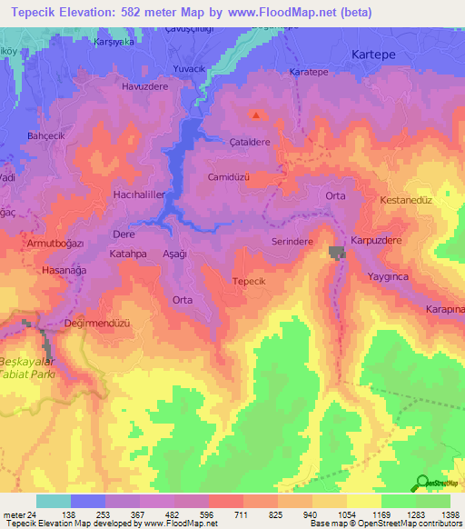 Tepecik,Turkey Elevation Map