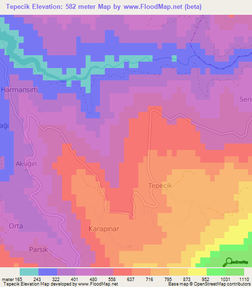 Tepecik,Turkey Elevation Map