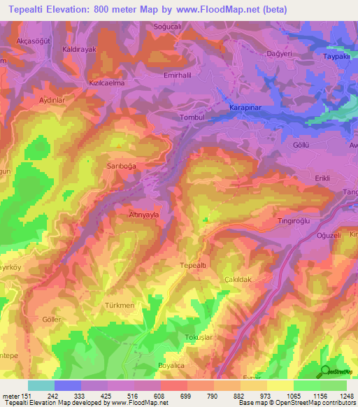 Tepealti,Turkey Elevation Map