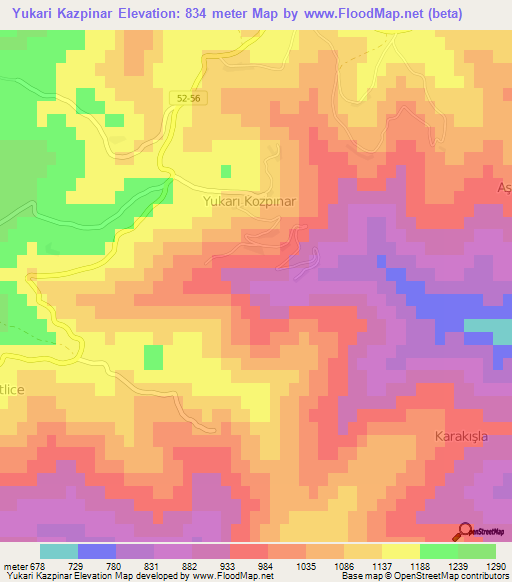 Yukari Kazpinar,Turkey Elevation Map