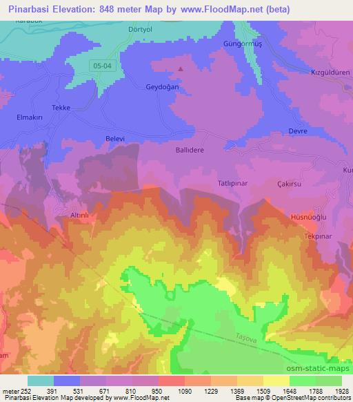 Pinarbasi,Turkey Elevation Map