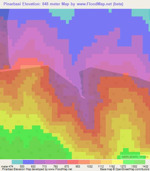 Pinarbasi,Turkey Elevation Map