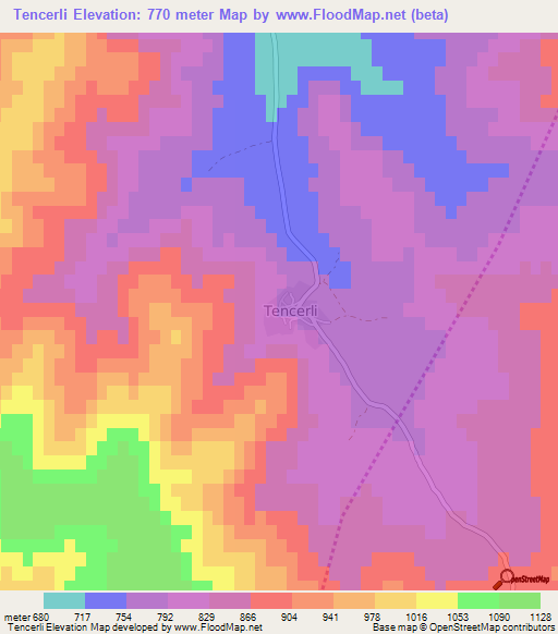 Tencerli,Turkey Elevation Map