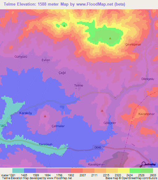 Telme,Turkey Elevation Map