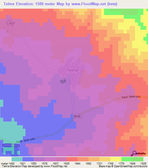 Telme,Turkey Elevation Map