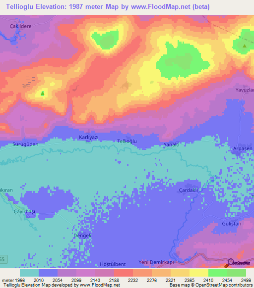 Tellioglu,Turkey Elevation Map