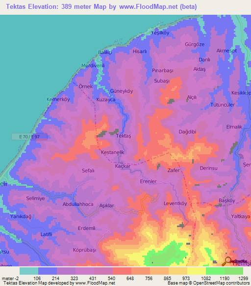 Tektas,Turkey Elevation Map