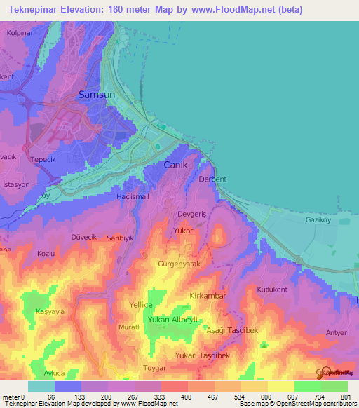 Teknepinar,Turkey Elevation Map