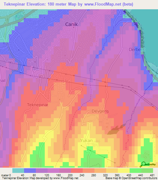 Teknepinar,Turkey Elevation Map