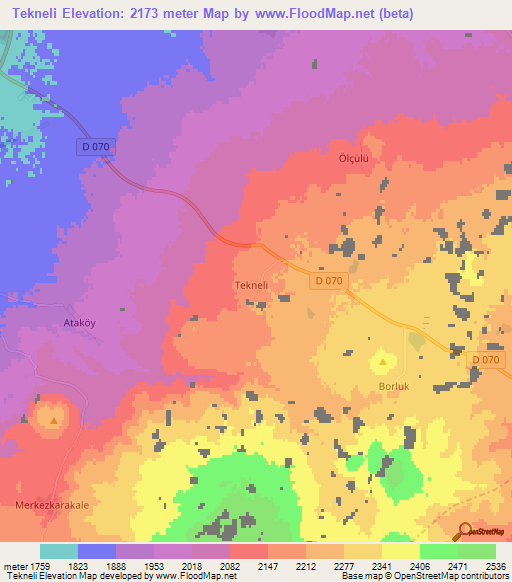 Tekneli,Turkey Elevation Map