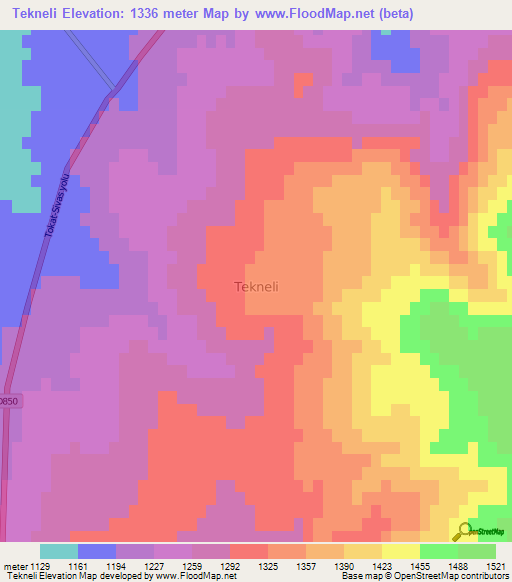 Tekneli,Turkey Elevation Map