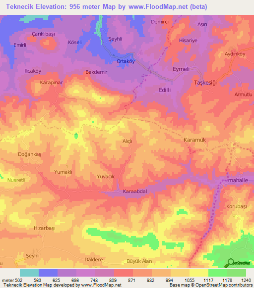 Teknecik,Turkey Elevation Map