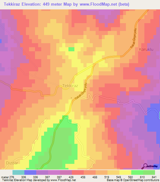 Tekkiraz,Turkey Elevation Map