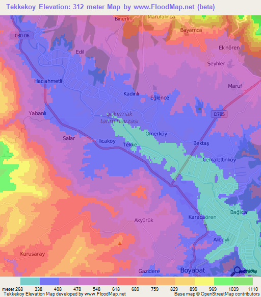 Tekkekoy,Turkey Elevation Map