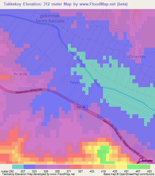 Tekkekoy,Turkey Elevation Map