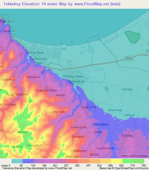 Tekkekoy,Turkey Elevation Map