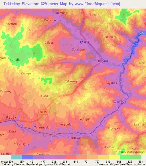 Tekkekoy,Turkey Elevation Map