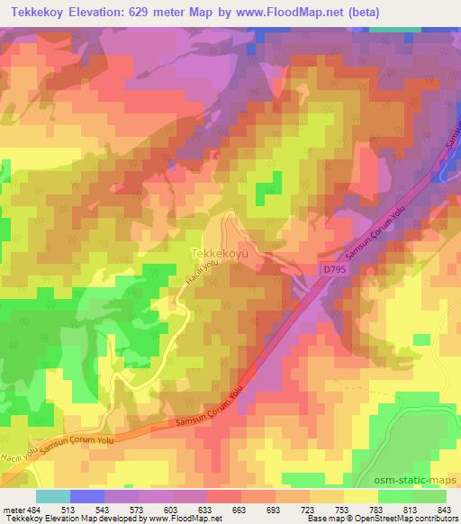 Tekkekoy,Turkey Elevation Map