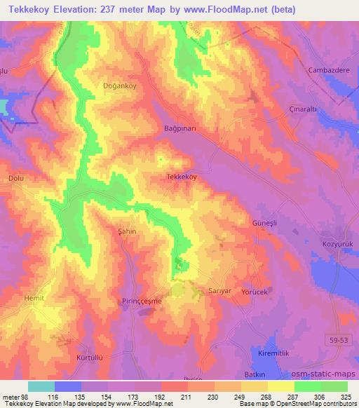 Tekkekoy,Turkey Elevation Map