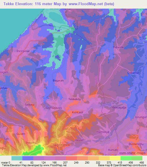 Tekke,Turkey Elevation Map