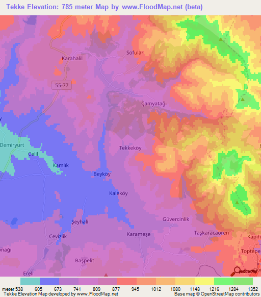 Tekke,Turkey Elevation Map