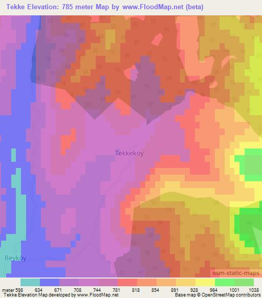 Tekke,Turkey Elevation Map