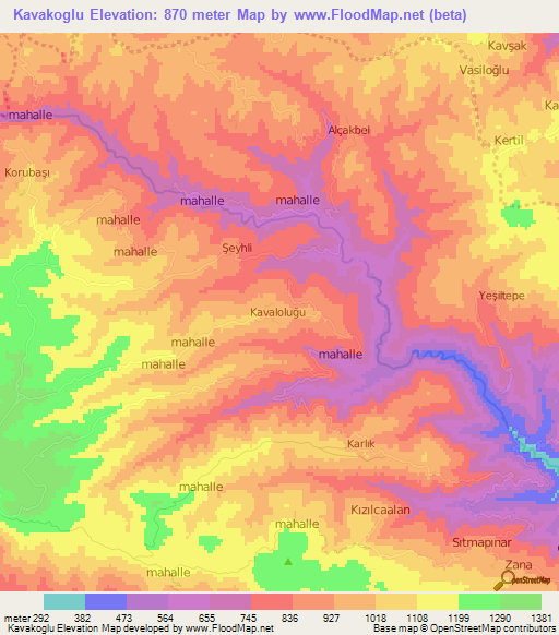 Kavakoglu,Turkey Elevation Map