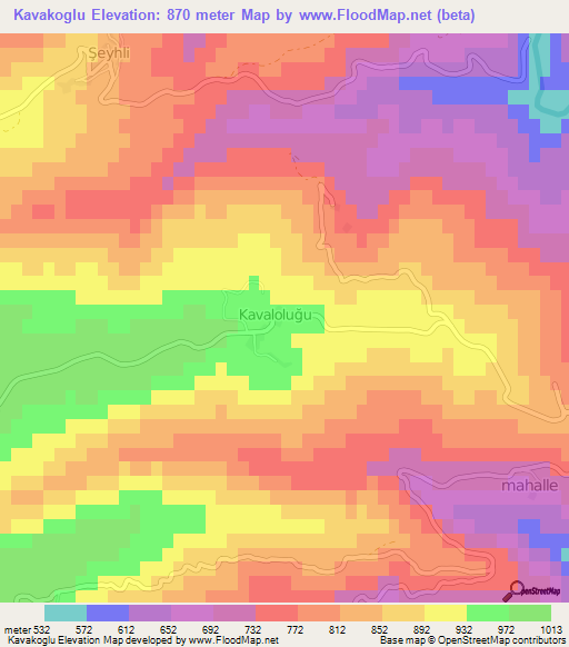 Kavakoglu,Turkey Elevation Map