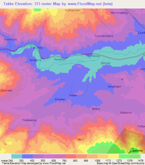 Tekke,Turkey Elevation Map