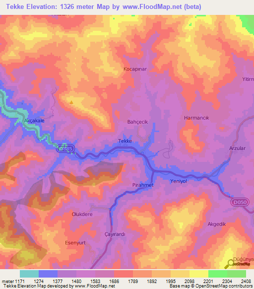 Tekke,Turkey Elevation Map