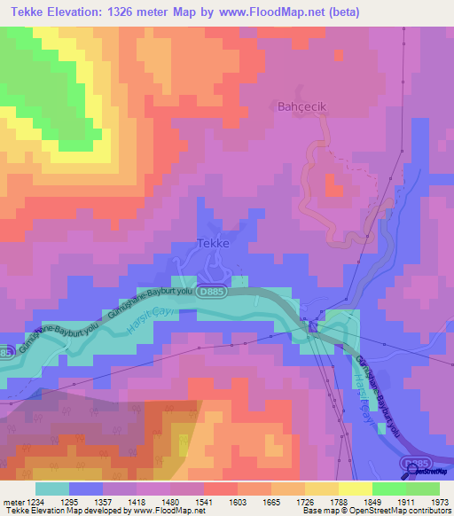 Tekke,Turkey Elevation Map