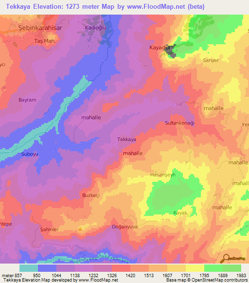 Tekkaya,Turkey Elevation Map