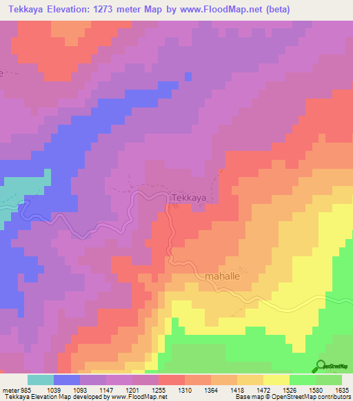 Tekkaya,Turkey Elevation Map