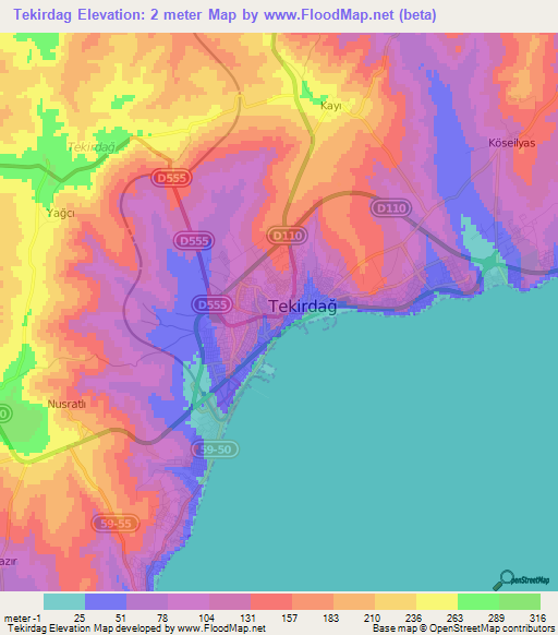 Tekirdag,Turkey Elevation Map