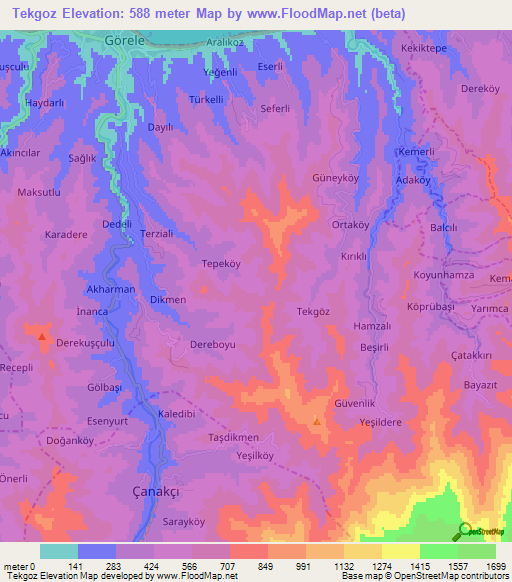 Tekgoz,Turkey Elevation Map