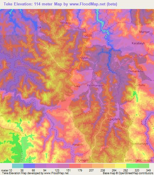 Teke,Turkey Elevation Map