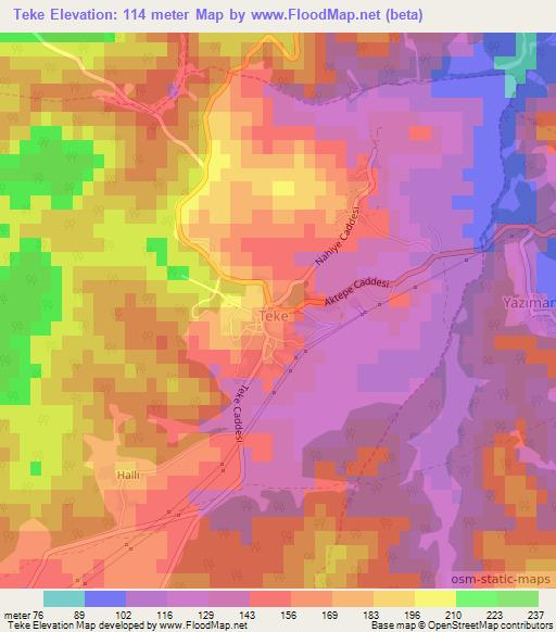 Teke,Turkey Elevation Map