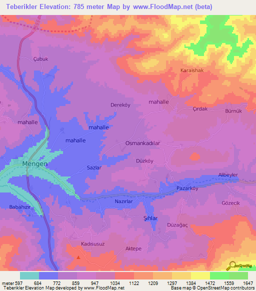 Teberikler,Turkey Elevation Map