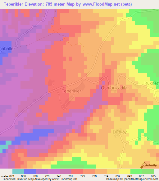 Teberikler,Turkey Elevation Map