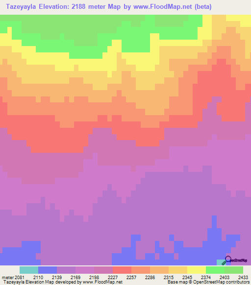 Tazeyayla,Turkey Elevation Map