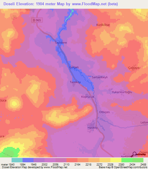 Doseli,Turkey Elevation Map