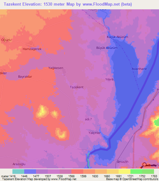 Tazekent,Turkey Elevation Map