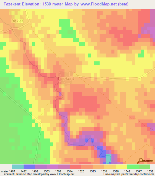 Tazekent,Turkey Elevation Map