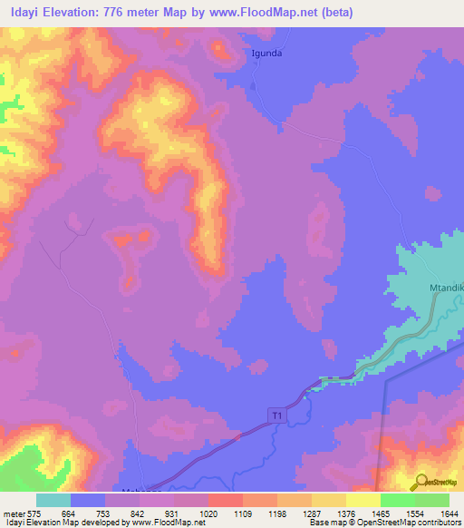 Idayi,Tanzania Elevation Map