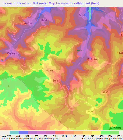 Tavsanli,Turkey Elevation Map