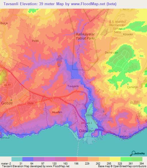 Tavsanli,Turkey Elevation Map