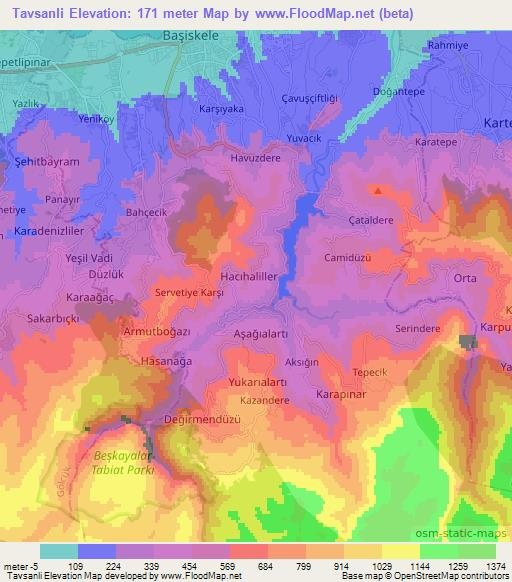 Tavsanli,Turkey Elevation Map