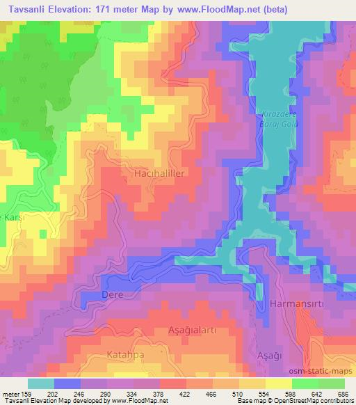 Tavsanli,Turkey Elevation Map