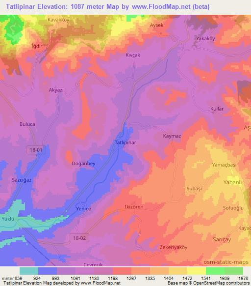 Tatlipinar,Turkey Elevation Map