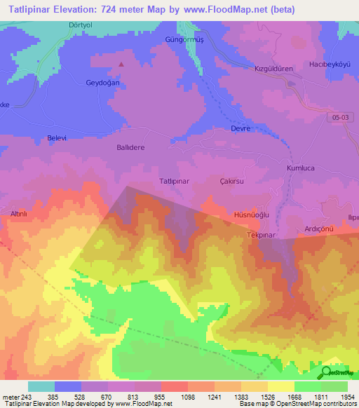 Tatlipinar,Turkey Elevation Map